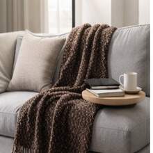Luxurious Striped Sofa Throw 180x240 Handmade Decoration - 深棕色帶白色條紋 - 查看 5