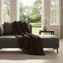 Luxurious Striped Sofa Throw 180x240 Handmade Decoration - 深棕色帶白色條紋 - 查看 2