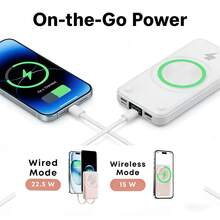 Fast Charging Magnetic Power Bank 10000mAh Built-In Charging Cable USB-C Compatibility LED Digital Power Display 2 Output Ports & Hands-Free Phone Stand Compatible With Iphone & Android Devices Valentine's Day Gift - Pink - View 9