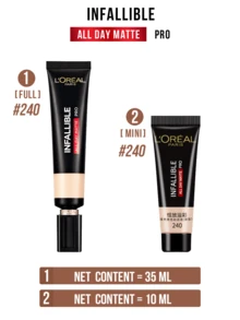 L’Oreal Paris 10/35毫升哑光专业粉底液 #240，双重控油配方，蕴含19%哑光成分，无油配方，高遮瑕力，防水防晕染，轻盈质地，24小时持久哑光妆效，适合油性肌肤，日常妆容及特殊场合皆宜，打造无瑕妆容。 - 吸油棒PRO恆放溢彩持色粉底液#240 - 查看 4