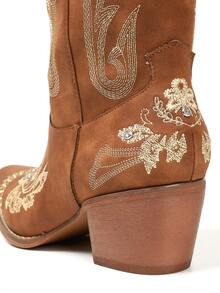 Women's Western Cowgirl Cowboy Boots, Embroidered Knee High Side Zipper, Chunky Heel Vintage Distressed Retro Style, Spring Summer Shoes Festival Gift Holiday Party Vacation Outdoor Boots - 棕色B - 查看 8