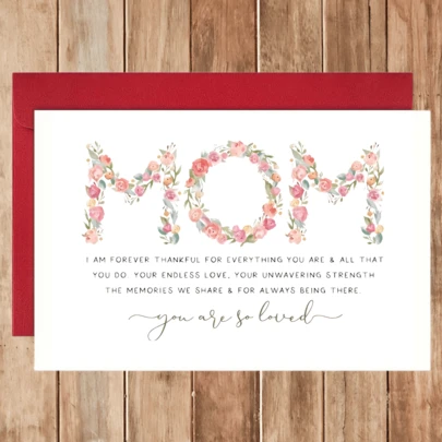 1 Mother's Day Card, "Mom, I Will Always Be Grateful For Everything You Do" - A Sentimental Card For Mom, Mother's Day Card, Birthday Card For Mom.