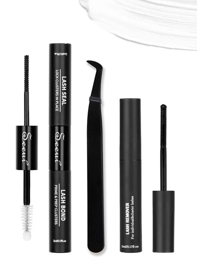 Bond 5ml And Seal 5ml, 5ml Remove, Tweezers, Lash Glue Strong Hold Lash Cluster Glue 2 In 1 Lash Bond And Seal Waterproof Long Lasting Cluster Lash Glue All Day Wear 2 In 1 Eyelash Bond And Seal For DIY LashExtensions Lash Glue,Eye Lash Glue