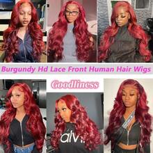 酒红色 99J 蕾丝前假发 - 13x4 200% 密度水波纹蕾丝前额假发，预先拔毛，带婴儿发，高清蕾丝，女士款（26 英寸，13x4 水波纹蕾丝前额假发） - SBUG - 查看 9