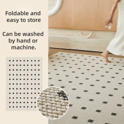 1pc Minimalist Geometric Print Decorative Rug/Mat, Made Of Faux Jute Material, Machine Washable, Foldable For Easy Storage, Suitable For Living Room, Study, Bedroom And More, Pet-Friendly, All Season Carpet