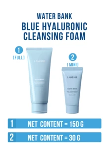 Laneige Espuma de limpeza com ácido hialurônico (30g/150g), fórmula 2 em 1, limpa e remove maquiagem, nutre e hidrata, suave e não resseca, espuma cremosa como uma nuvem, enriquecida com ácido hialurônico micromolecular 1/2000 e pantenol, hidratação profunda, remove facilmente protetor solar, maquiagem e impurezas dos poros - adequada para todos os tipos de pele, suave e eficaz, essencial para a limpeza e cuidados diários com a pele. - Bálsamo de limpeza Laneige Water Bank - Ver 4