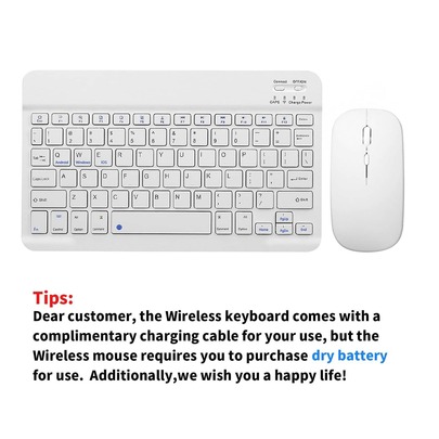 Combo de teclado y ratón inalámbricos Bluetooth, conjunto de teclado y ratón inalámbricos ultra delgados y portátiles, compatible con Android, tabletas Windows, teléfonos inteligentes, iPad Pro, iPad Air, iPad Mini, compatible con iPadOS/iOS 13 y versiones posteriores (Blanco)