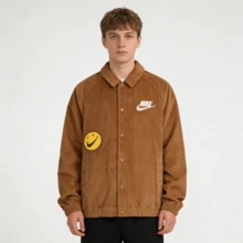 Chaqueta casual con estampado de letras Nike, color camello, para hombre - Camel - Ver 4