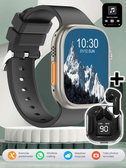 Smartwatch con pantalla HD de 2.01" + Auriculares, Body de aleación, Llamadas inalámbricas, Múltiples modos deportivos, Recordatorio de sedentarismo, Adecuado como regalo para amigos y parejas