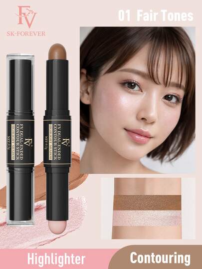 FV二合一修容高光棒，防水持久，乳霜质地，易于晕染，打造自然妆效，适用于面部和身体。品牌彩妆，面部彩绘化妆品，适合女性和女孩，冬季必备，Y2K时尚，生日礼物，派对必备，最佳颜色。