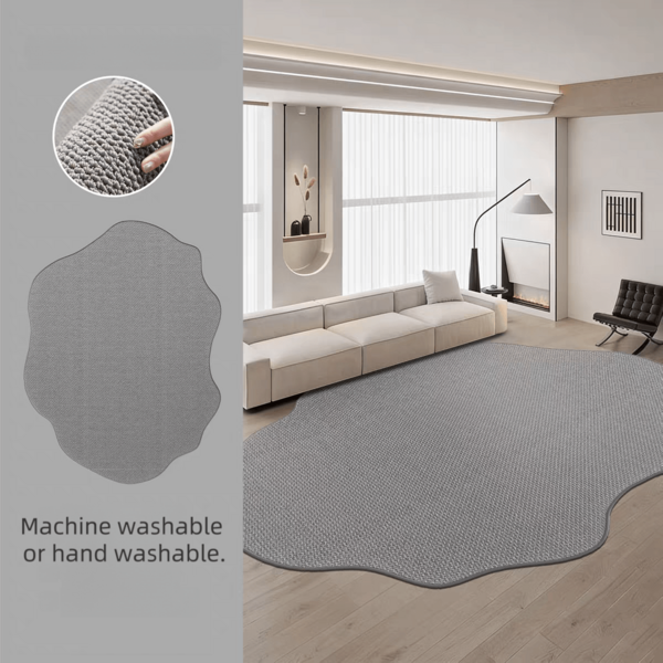 1pc Asymmetrical Shape Jute-Like Solid Color Decorative Floor Mat & Rug, Foldable & Storable, Machine Washable, Suitable For Living Room, Bedroom, Study, Pet-Friendly Carpet, All Season Rug