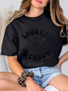 Camiseta De Temporada Espeluznante, Camiseta De Maestro De Halloween, Capuchona Fantasma Linda, Camiseta Divertida De Halloween Camiseta - Negro - Ver 1