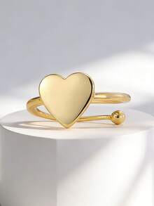Charm-In Minimalist Style Large Open Heart Plated Gold Ring, Versatile For Commute, Dating, Gift, Jewelry - Gold - View 5