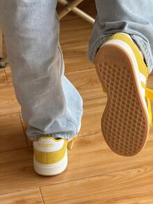 Adidas Grand Court Base 00s Synthetic Leather Comfortable Thin Sole Low-Top Sneakers, Unisex, Yellow & White - Yellow and White - View 10