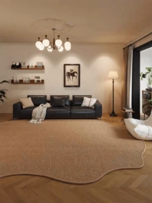 1pc Asymmetrical Shape Minimalist Solid Color Jute-Like Decorative Floor Mat & Rug, Foldable & Storable, Machine Washable, Suitable For Living Room, Bedroom, Study, Multi-Scenario, Pet-Friendly Carpet, Living Room Rug, Bedroom Rug, All Season Rug - Camel - View 3
