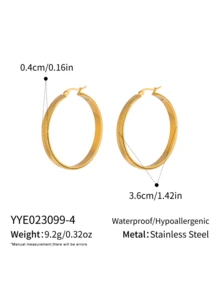 1件简约风40/50毫米圆形镂空耳环，女士18K镀金不锈钢日常饰品 - 耳環 - 查看 8