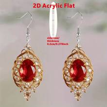 Vintage Red Gem 2D Flat Acrylic Earrings Formal Events, Ideal Gift For Women Who Love Retro Luxury Accessories - Multicolor - View 3