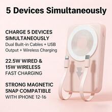 Fast Charging Magnetic Power Bank 10000mAh Built-In Charging Cable USB-C Compatibility LED Digital Power Display 2 Output Ports & Hands-Free Phone Stand Compatible With Iphone & Android Devices Valentine's Day Gift - Pink - View 7