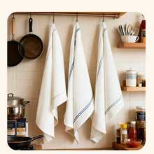 3件套北欧简约条纹设计餐巾，纯棉厨房巾套装 - 多色 - 查看 3