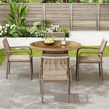 Modern Rattan Garden Furniture Set, Round Glass Table + 4 Armchairs, Iron Frame, Ideal For Patio / Balcony / Terrace - C - View 6