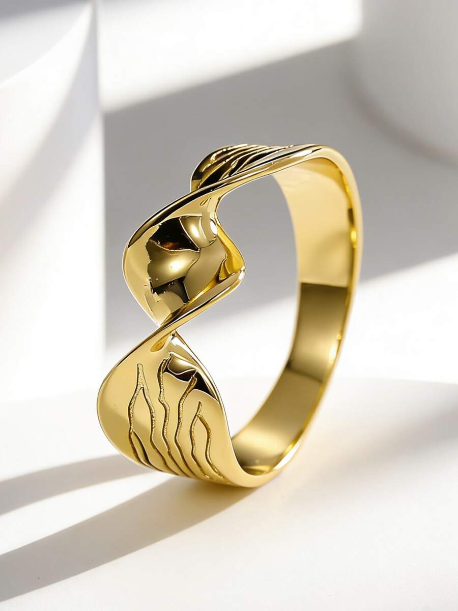 Charm-In Wavy Twist Plated Gold Ring For Women, Unique Personalized Attractive Daily Wear, Ideal Gift Choice - Gold - View 1