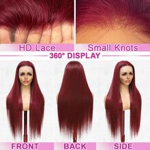 Straight Lace Front Wigs Human Frontal Hair 30 Inch 13x4 Lace Front Wig Virgin Hair 200% Density Hd Transparent Bone Straight Blended Hair Wig Burgundy 99j Pre Plucked Bleached Tiny Knots Real Lace Frontal Wigs For Women - SBUG - View 3