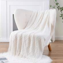 Chăn màu xanh lá cây nhạt, thích hợp cho ghế sofa, trang trí nhà kiểu Boho, chăn màu xanh nhạt cho ghế sofa và phòng khách. - trắng - Xem 4