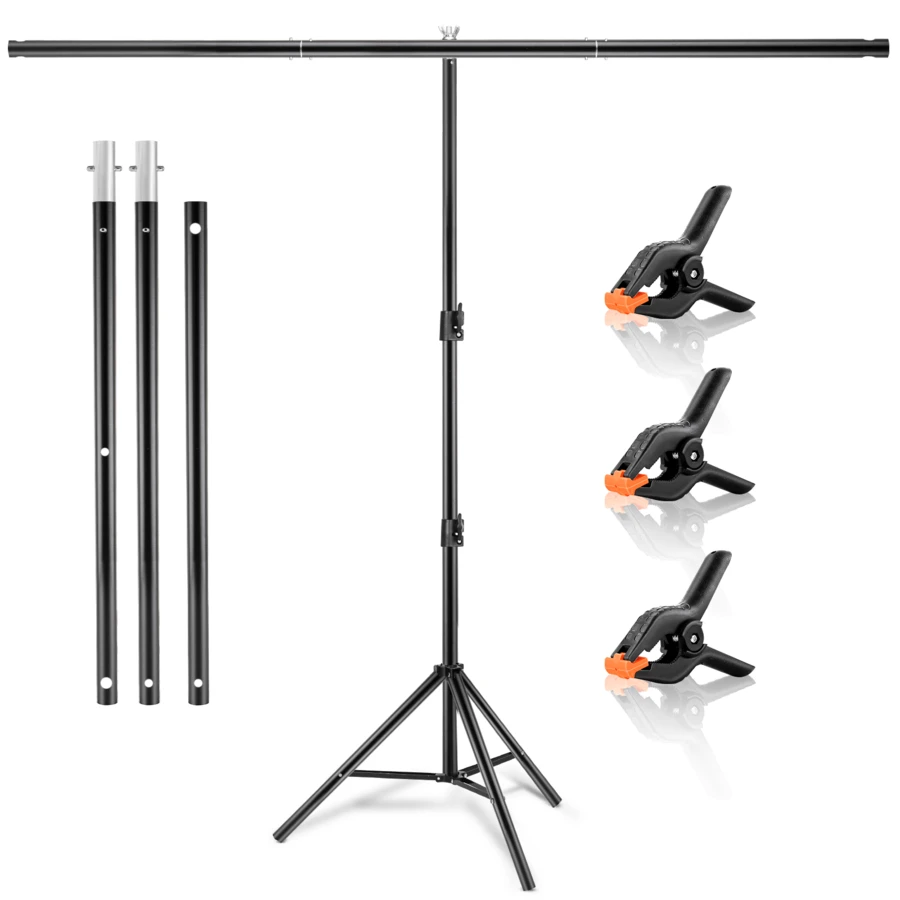 Portable Backdrop Stand Kit | Height Adjustable Photo Background Support Stand With 3 Clip Clamps For Photography, Video & Studio Shooting - 1.5M - View 1