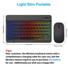 Combo de teclado inalámbrico Bluetooth 3.0 ultradelgado con retroiluminación de 7 colores y ratón inalámbrico Bluetooth, recargable, compatible con iOS, Android, tabletas y smartphones con Windows - Multicolor - Ver 8