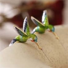1 Pair Creative Cute Hummingbird Shaped Earrings, Fashionable Minimalist Bird Stud Earrings, Unique Party Jewelry Gift For Women - Yellow Gold - View 1