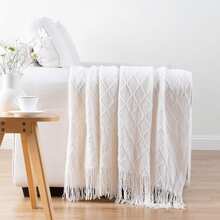 Chăn màu xanh lá cây nhạt, thích hợp cho ghế sofa, trang trí nhà kiểu Boho, chăn màu xanh nhạt cho ghế sofa và phòng khách. - trắng - Xem 6