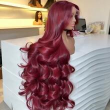 200% 密度波浪酒红色假发,13x4 高清透明蕾丝前假发,99J# 染色假发,无胶波浪假发,预先修剪的婴儿发和自然发际线,巴西原生发混纺假发,适合女性佩戴 - SBUG - 查看 5