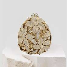 Sparkling 3D Egg Evening Bag Luxury Floral Rhinestone Clutch Bag Formal Crystal Bridal Party Cocktail Handbag - 金銀 - 查看 1