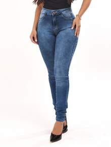 Women Jeans - 中等水洗藍 - 查看 5