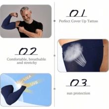 Manga de brazo de talla grande para protección solar con enfriamiento, manga de compresión extra grande - Azul oscuro - Ver 4