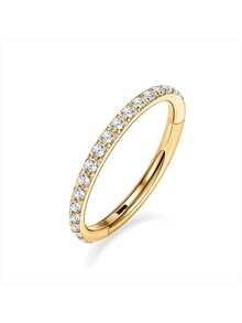 1pc G23 Titanium Cubic Zirconia Decorated Nose Ring & Cartilage Earring, 16g - Gold - View 9