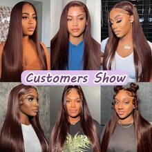 200% Density 32 Inches Brown Straight 13x4 13*6 5*5 Lace Front Wigs Long Chocolate Brown Straight Human Blended Hair Wigs For Women Mocha Brown Silky Straight Blended Hair Glueless Hairpiece Wigs 13*4 HD Transparent Lace Frontal Wig Brown Straight Hair Wigs - S4 - View 5