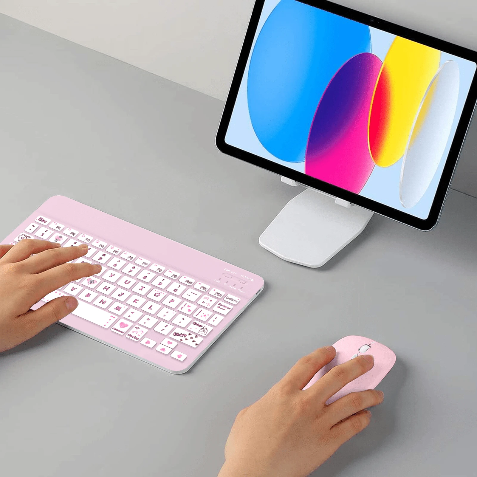 Combo de teclado y ratón inalámbricos Bluetooth, conjunto inalámbrico de teclado y ratón ultra delgado y portátil, compatible con Android, tabletas Windows, teléfonos inteligentes, iPad Pro, iPad Air, iPad Mini, iPadOS/iOS 13 y superior (rosa)