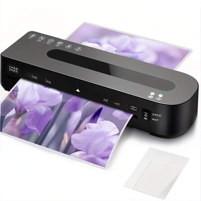  Crenova A4 Laminator Machine,  Portable Desktop Hot & Cold With 10 Laminating Pouches, No Bubbles 9 Inch Thermal Laminator For Home Office School Business Use, Black