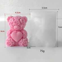 Rose Bear Candle Silicone Mold DIY, Heart-Shaped Bear Wax Melts, Aroma Stone, Soap Or Home Decor Silicone Mold, Suitable For DIY Valentine's Day Bear Bouquet Handicrafts And Home Decor - Candle Making - A-White - View 5