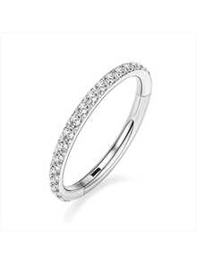 1pc Women's Piercing Jewelry, G23 Titanium Cubic Zirconia 16g Septum Nose Ring, Spiral Helix Ear Stud, Cartilage Earring - Silver - View 21