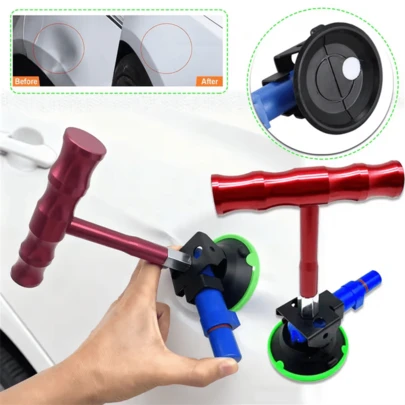 Bộ dụng cụ sửa chữa vết lõm xe hơi mới, dụng cụ cầm tay hình chữ T kiểu cốc hút để sửa chữa và làm phẳng vết lõm trên thân xe, thích hợp cho việc tự sửa chữa vết lõm trên xe hơi và xe tải, được trang bị bộ dụng cụ hút và bơm cầm tay.