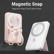 Fast Charging Magnetic Power Bank 10000mAh Built-In Charging Cable USB-C Compatibility LED Digital Power Display 2 Output Ports & Hands-Free Phone Stand Compatible With Iphone & Android Devices Valentine's Day Gift - Pink - View 2