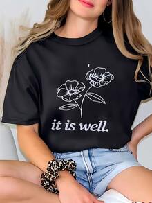 Está Bien| T-shirt De Flores, Camiseta Cristiana, Camiseta Floral De Mujer, Ropa Botánica De Flores Silvestres Camiseta - Negro - Ver 2