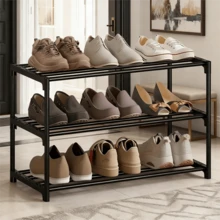 Space-Saving 3-Tier Shoe Rack - Easy Assembly, Multi-Functional Storage Organizer For Hallways, Closets & Garages, Plastic/Metal Construction, Fits Various Room Sizes - Multicolor - View 3