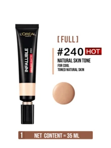 L’Oreal Paris 10/35毫升哑光专业粉底液 #240，双重控油配方，蕴含19%哑光成分，无油配方，高遮瑕力，防水防晕染，轻盈质地，24小时持久哑光妆效，适合油性肌肤，日常妆容及特殊场合皆宜，打造无瑕妆容。 - 吸油棒PRO恆放溢彩持色粉底液#240 - 查看 14