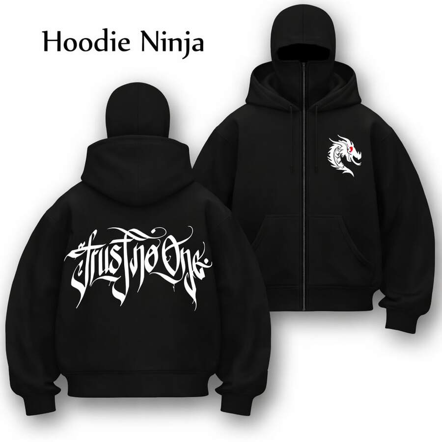 Trust No One Balaclava Hoodie - 黑色 - 查看 1