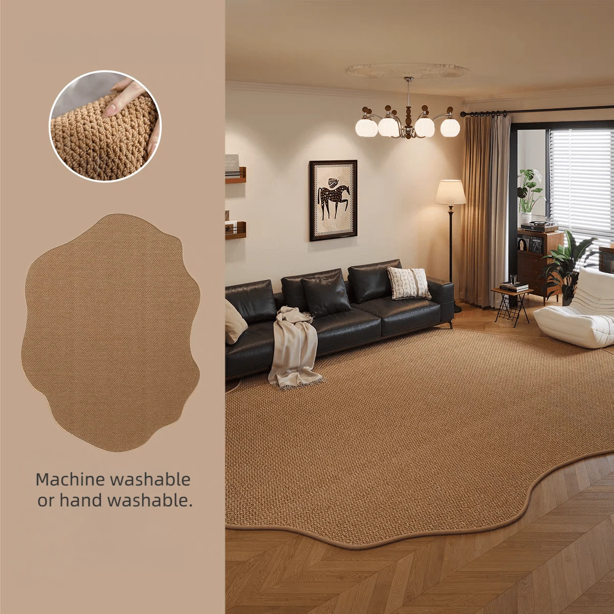 1pc Asymmetrical Shape Minimalist Solid Color Jute-Like Decorative Floor Mat & Rug, Foldable & Storable, Machine Washable, Suitable For Living Room, Bedroom, Study, Multi-Scenario, Pet-Friendly Carpet, Living Room Rug, Bedroom Rug, All Season Rug