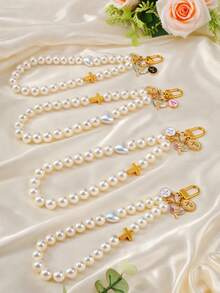 1 pieza Llavero personalizado con cruz de ángel, inicial y perla, regalo de Navidad - Multicolor - Ver 3