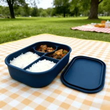 1 pezzo Lunch Box in silicone, Contenitore Bento portatile sigillato per microonde, adatto per lavoratori d'ufficio, picnic all'aperto - Multicolore - Visualizzare 2